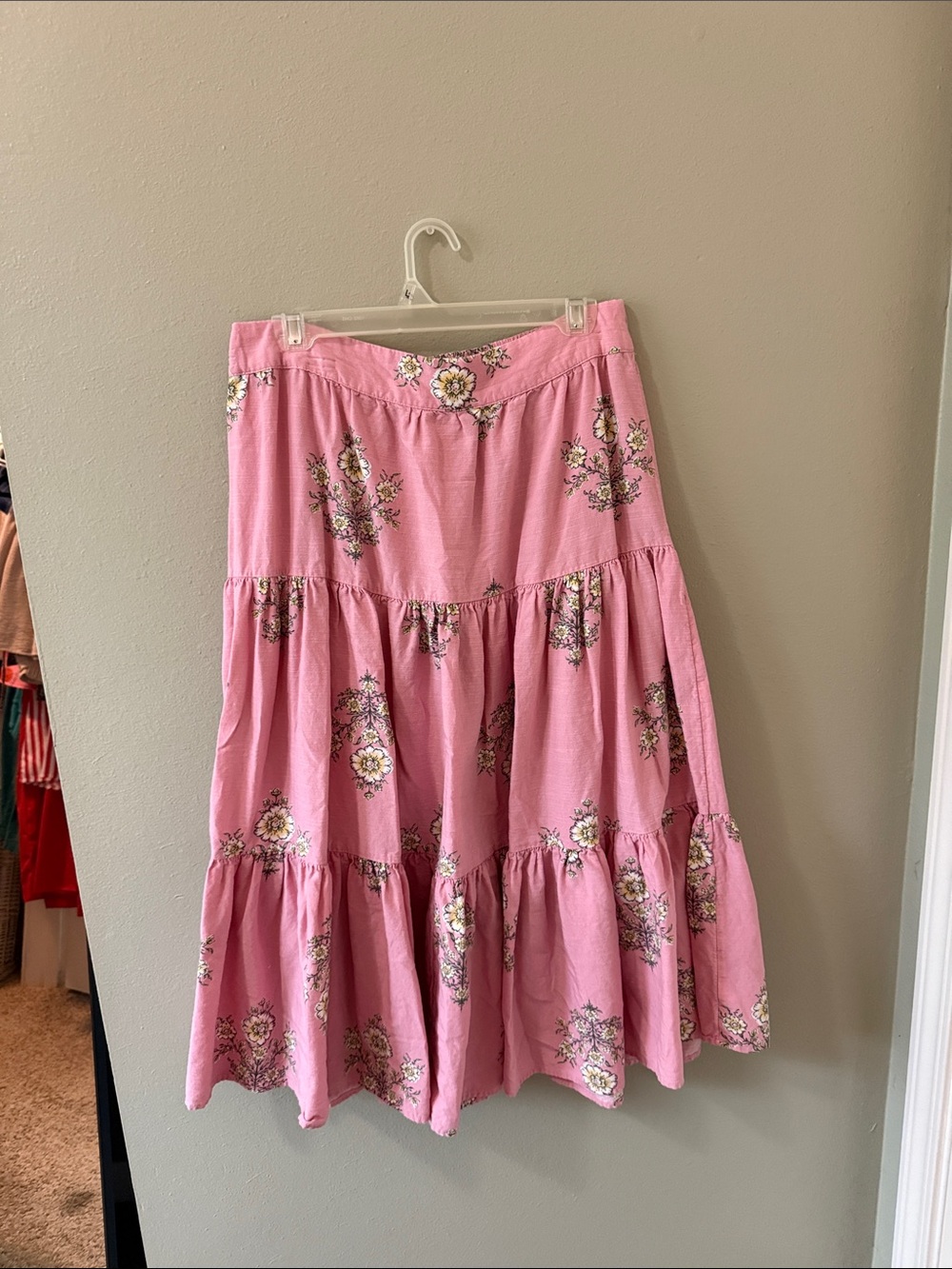LC Lauren Conrad Pink Floral Tiered A-Line Skirt
